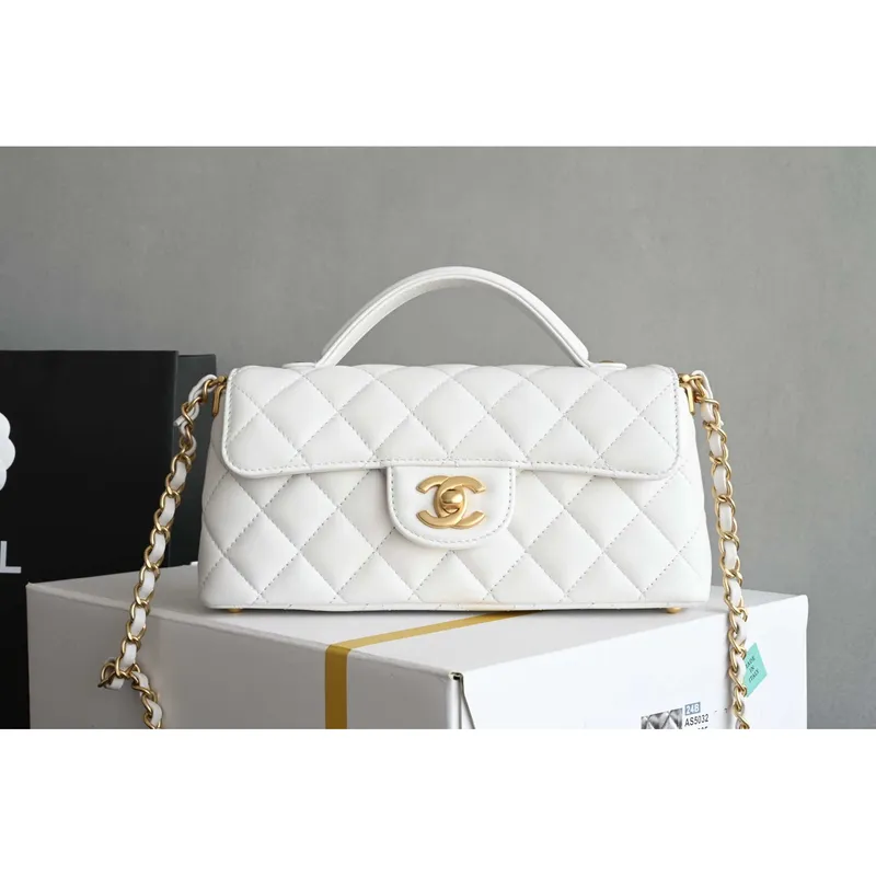 Chanel 25SS AS5354 Mini Flap Bag with Top Handle Lambskin White