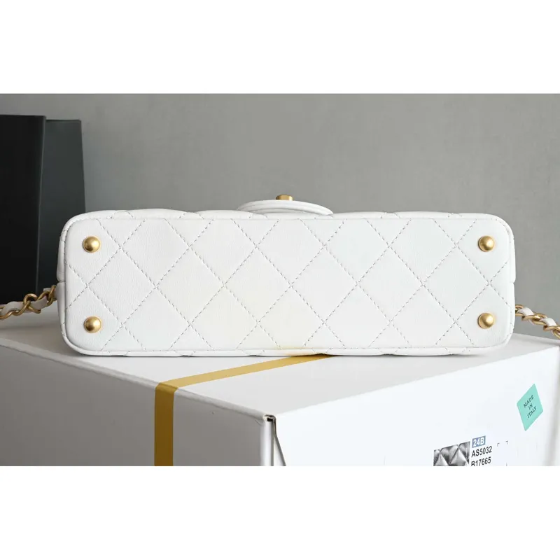 Chanel 25SS AS5354 Mini Flap Bag with Top Handle Lambskin White
