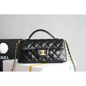 Chanel 25SS AS5354 Mini Flap Bag with Top Handle Lambskin Black