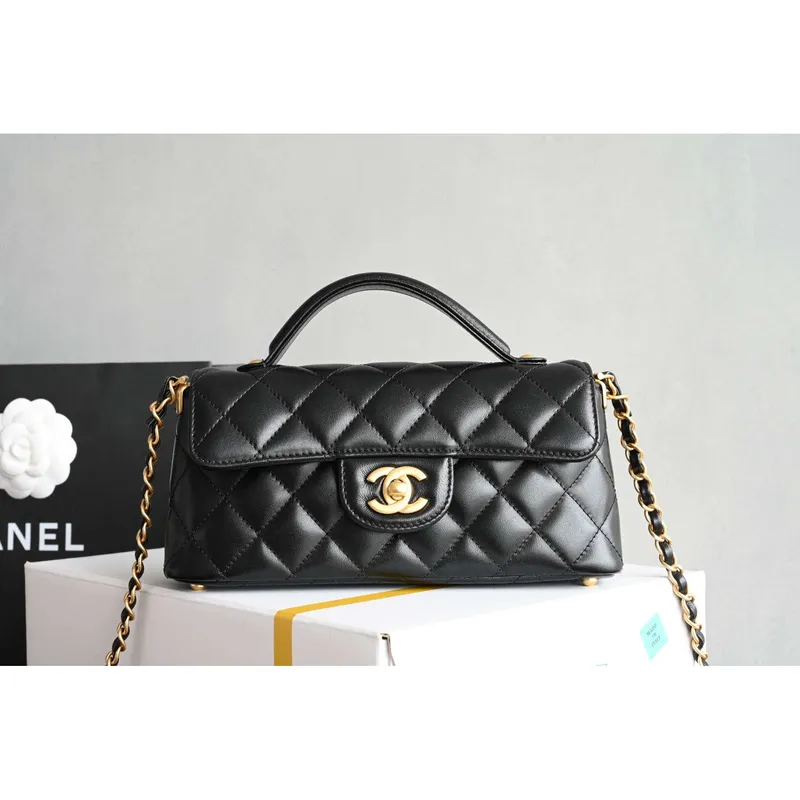 Chanel 25SS AS5354 Mini Flap Bag with Top Handle Lambskin Black