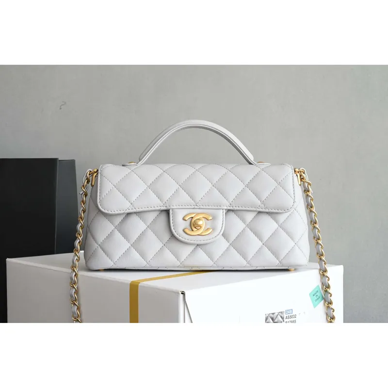 Chanel 25SS AS5354 Mini Flap Bag with Top Handle Lambskin Gray