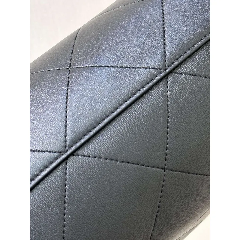 Chanel 25SS AS5425 Large Hobo Handbag Shiny Lambskin & Gold Tone Metal Black