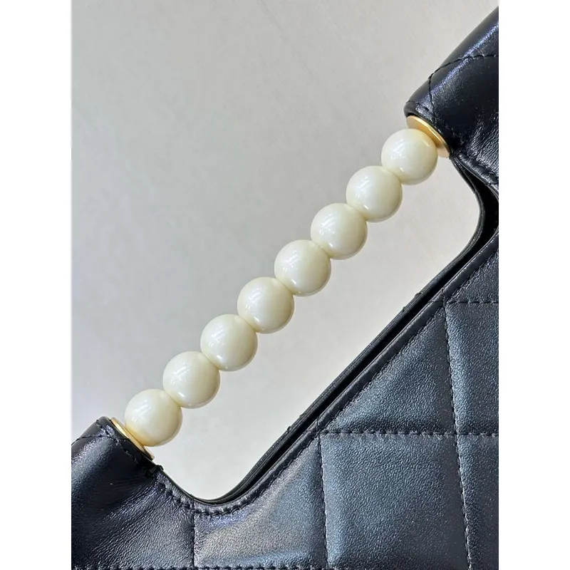 Chanel AS5390 25P Limited Edition Pearl Handle Flap Bag Black Lambskin