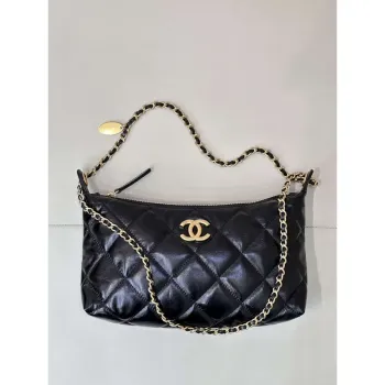 Chanel 25SS AS5528 Hobo Handbag in Lambskin Black