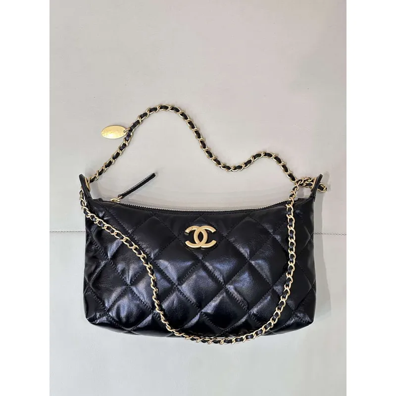 Chanel 25SS AS5528 Hobo Handbag in Lambskin Black