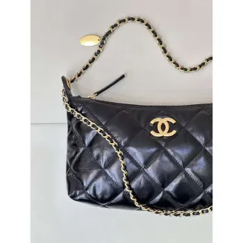 Chanel 25SS AS5528 Hobo Handbag in Lambskin Black