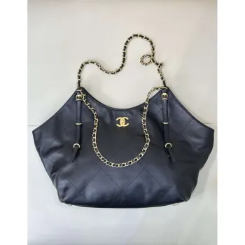 Chanel AS5466 25SS Large Shopping Bag  Calfskin & Gold Tone Metal  Black