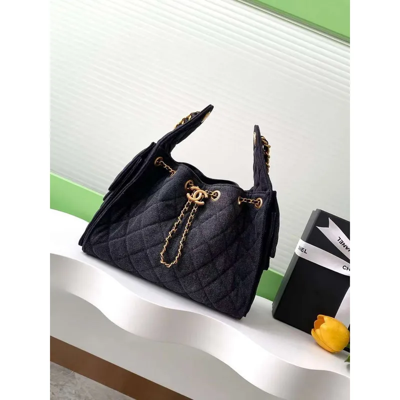Chanel AS5293 Small Hobo Canvas & Gold Tone Metal Black