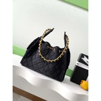 Chanel AS5293 Small Hobo Canvas & Gold Tone Metal Black