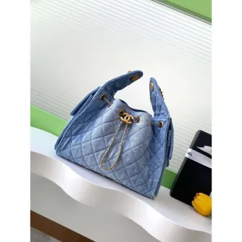 Chanel AS5293 Small Hobo Canvas & Gold Tone Metal Denim Blue