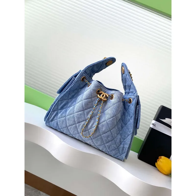 Chanel AS5293 Small Hobo Canvas & Gold Tone Metal Denim Blue