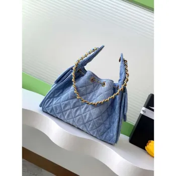 Chanel AS5293 Small Hobo Canvas & Gold Tone Metal Denim Blue
