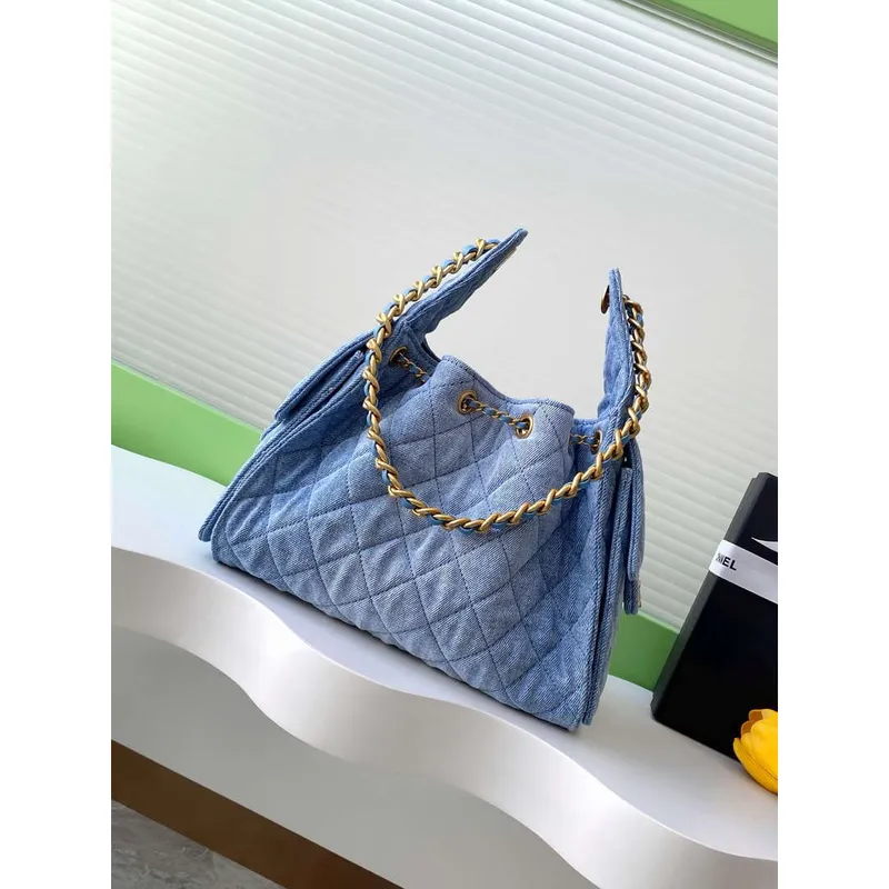 Chanel AS5293 Small Hobo Canvas & Gold Tone Metal Denim Blue