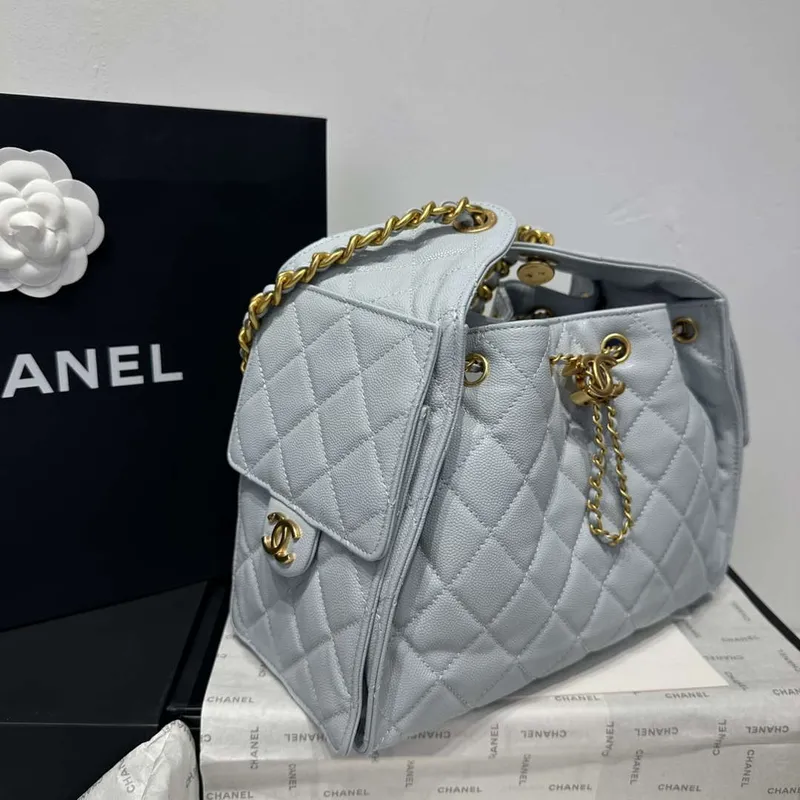 Chanel AS5293 Small Hobo Calfskin & Gold Tone Metal Ligth Blue