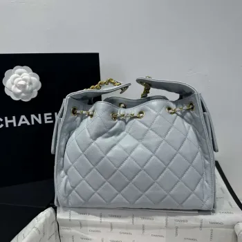 Chanel AS5293 Small Hobo Calfskin & Gold Tone Metal Ligth Blue