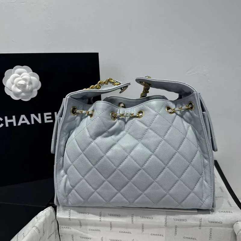 Chanel AS5293 Small Hobo Calfskin & Gold Tone Metal Ligth Blue