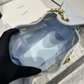 Chanel AS5293 Small Hobo Calfskin & Gold Tone Metal Ligth Blue