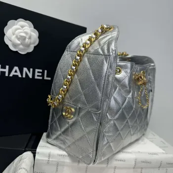 Chanel AS5293 Small Hobo Calfskin & Gold Tone Metal Silver