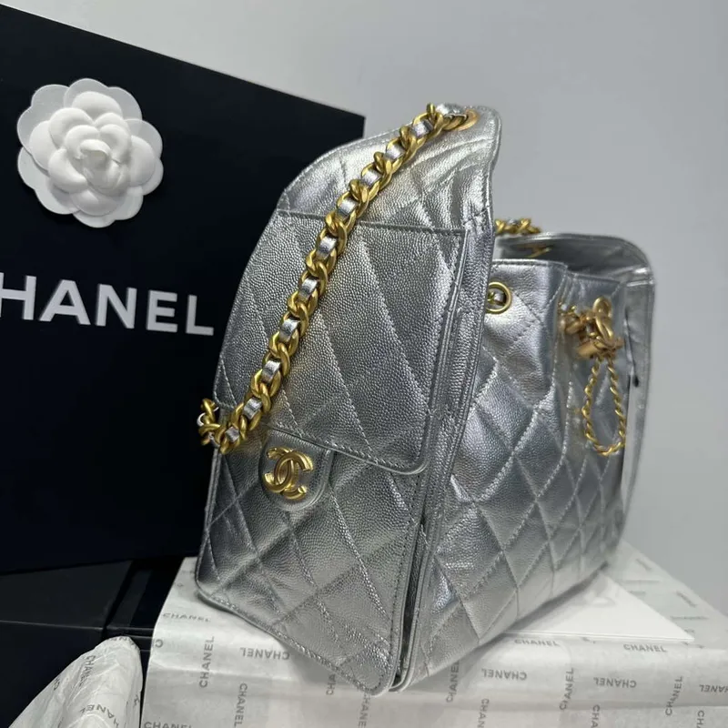 Chanel AS5293 Small Hobo Calfskin & Gold Tone Metal Silver