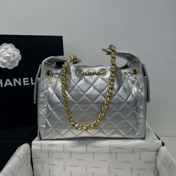 Chanel AS5293 Small Hobo Calfskin & Gold Tone Metal Silver