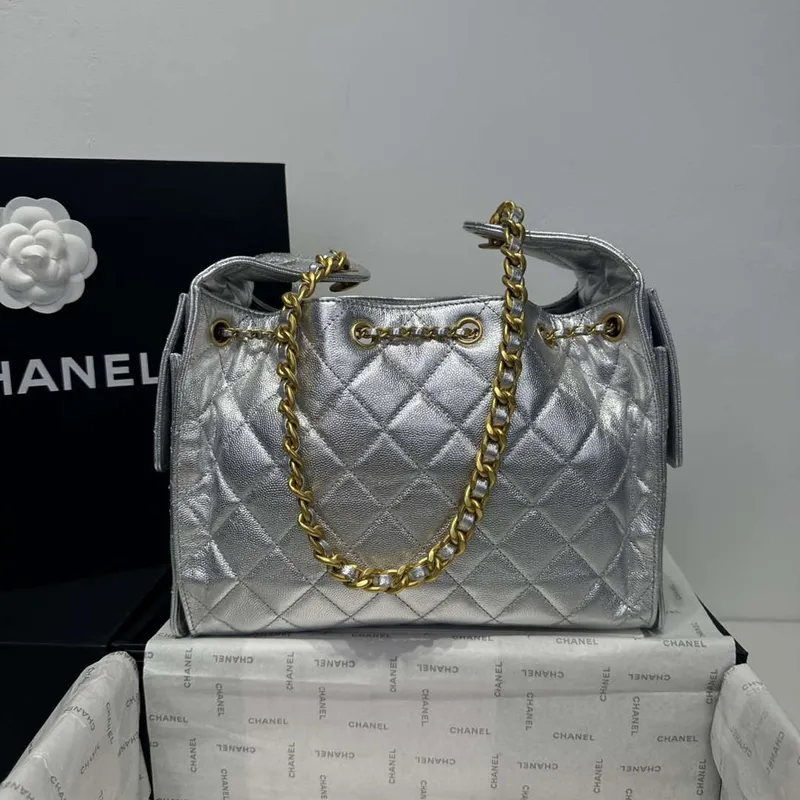 Chanel AS5293 Small Hobo Calfskin & Gold Tone Metal Silver