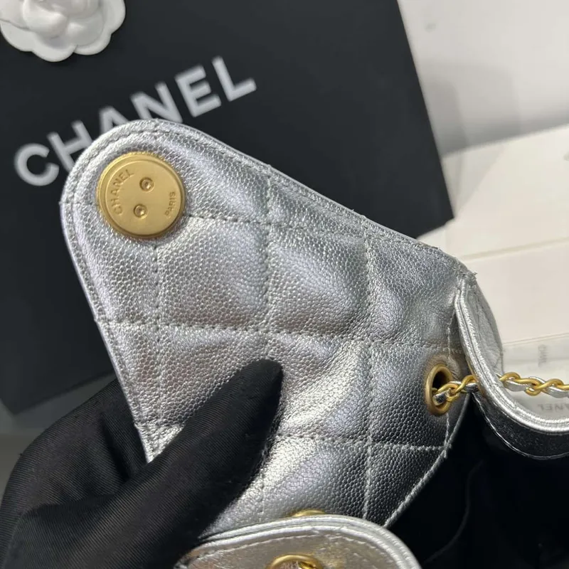 Chanel AS5293 Small Hobo Calfskin & Gold Tone Metal Silver