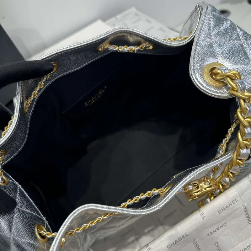 Chanel AS5293 Small Hobo Calfskin & Gold Tone Metal Silver