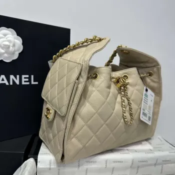 Chanel AS5293 Small Hobo Calfskin & Gold Tone Metal Apricot