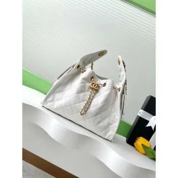 Chanel AS5293 Small Hobo Calfskin & Gold Tone Metal White
