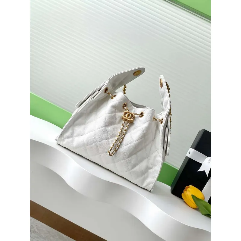 Chanel AS5293 Small Hobo Calfskin & Gold Tone Metal White