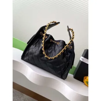 Chanel AS5293 Small Hobo Calfskin & Gold Tone Metal Black