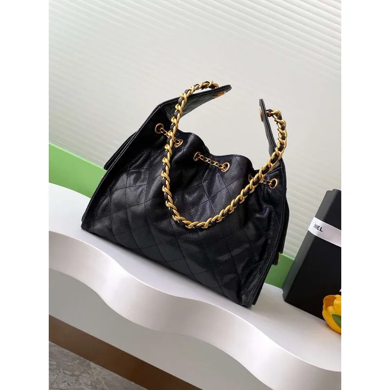 Chanel AS5293 Small Hobo Calfskin & Gold Tone Metal Black