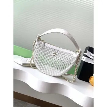 Chanel AP4573 25S Clutch With Chain Mesh Shiny Lambskin & Gold Tone Metal White