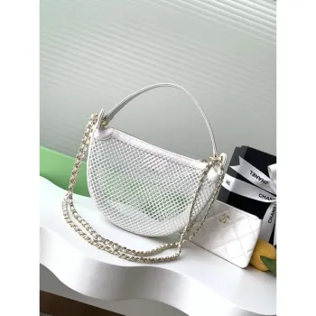 Chanel AP4573 25S Clutch With Chain Mesh Shiny Lambskin & Gold Tone Metal White