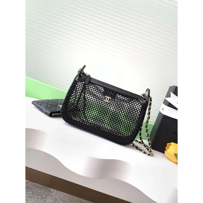 Chanel AP4572 25S Clutch With Chain Mesh Shiny Lambskin & Gold Tone Metal Black