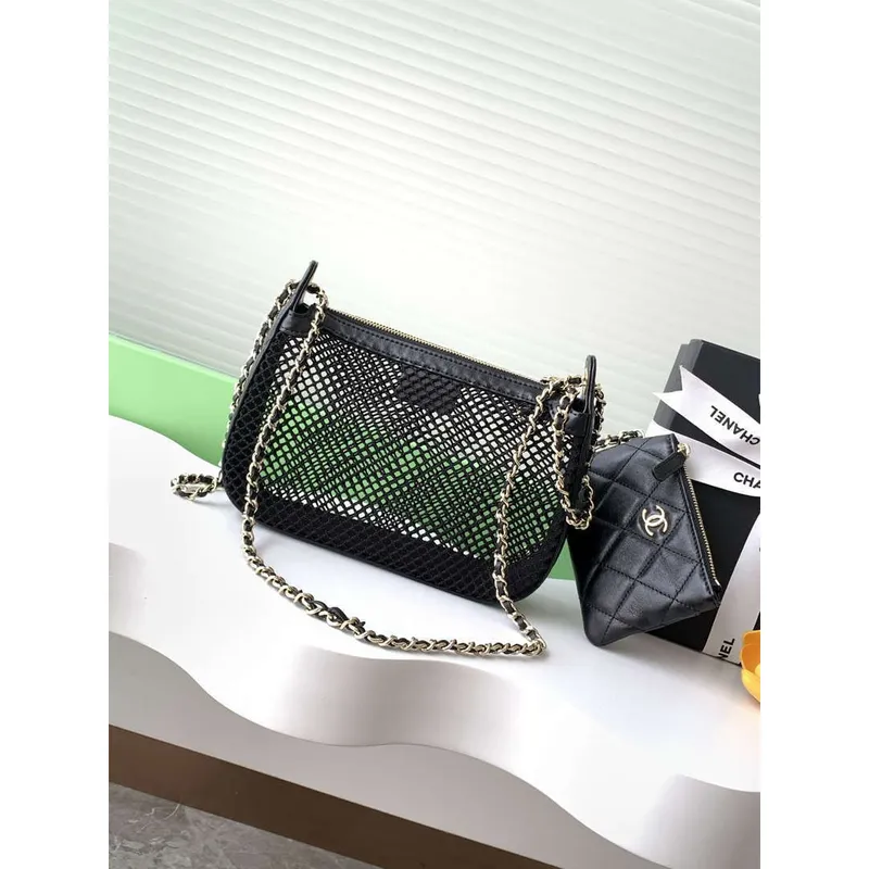 Chanel AP4572 25S Clutch With Chain Mesh Shiny Lambskin & Gold Tone Metal Black