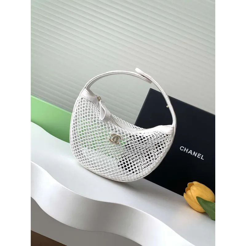 Chanel AP4575 25S Pouch Mesh Shiny Lambskin & Gold Tone Metal White