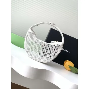Chanel AP4575 25S Pouch Mesh Shiny Lambskin & Gold Tone Metal White