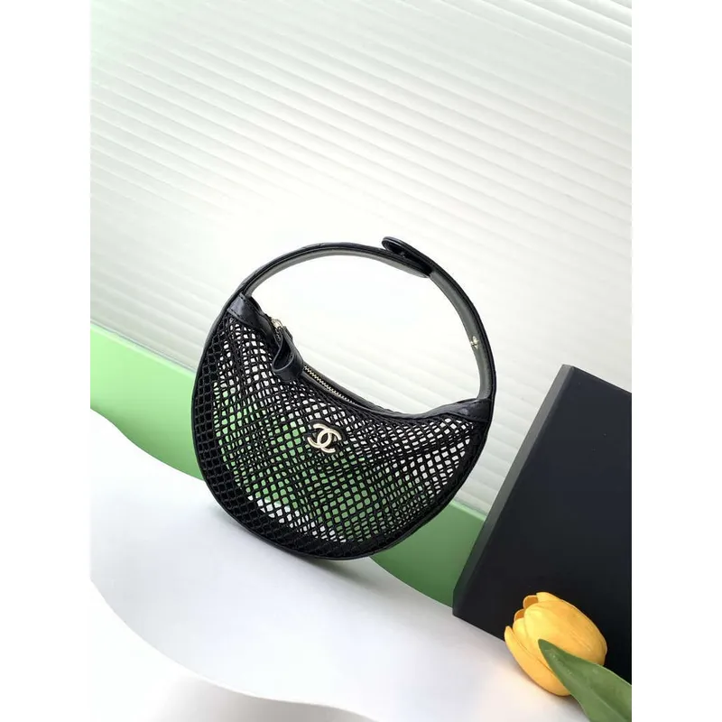 Chanel AP4575 25S Pouch Mesh Shiny Lambskin & Gold Tone Metal Black