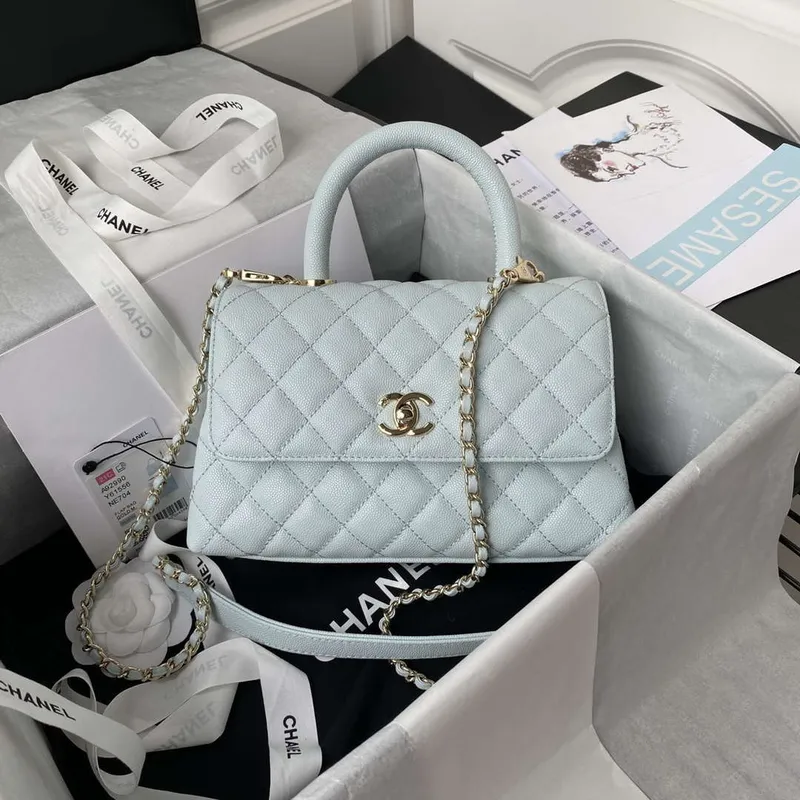 Chanel A92990 Medium Flap Bag With Top Handle Calfskin  Bag Light Blue