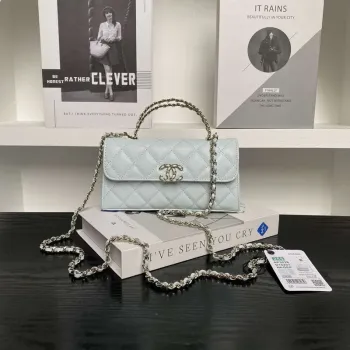 Chanel AP3238 Flap Chain Bag Light Blue Lambskin Gold With Handle Bag