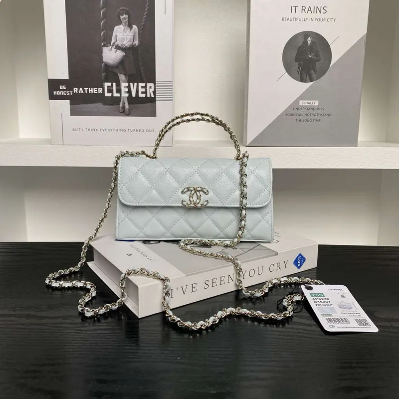 Chanel AP3238 Flap Chain Bag Light Blue Lambskin Gold With Handle Bag