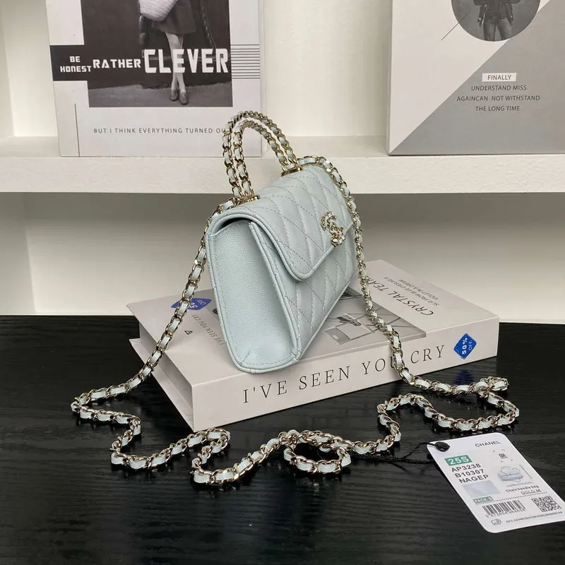 Chanel AP3238 Flap Chain Bag Light Blue Lambskin Gold With Handle Bag