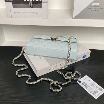 Chanel AP3238 Flap Chain Bag Light Blue Lambskin Gold With Handle Bag