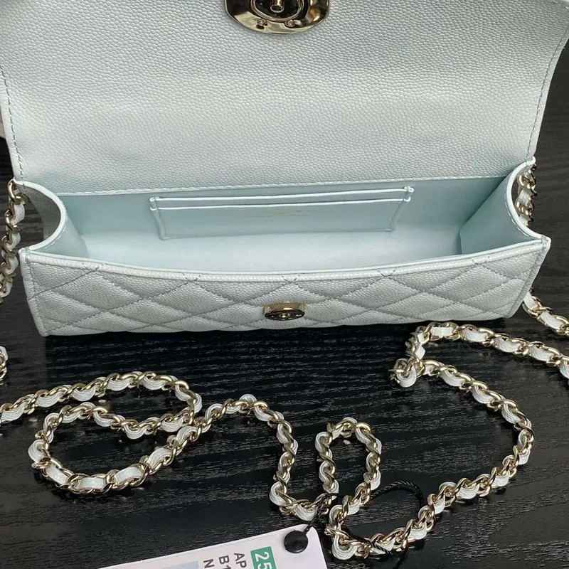 Chanel AP3238 Flap Chain Bag Light Blue Lambskin Gold With Handle Bag