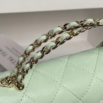 Chanel AP3238 Flap Chain Bag Light Green Lambskin Gold With Handle Bag
