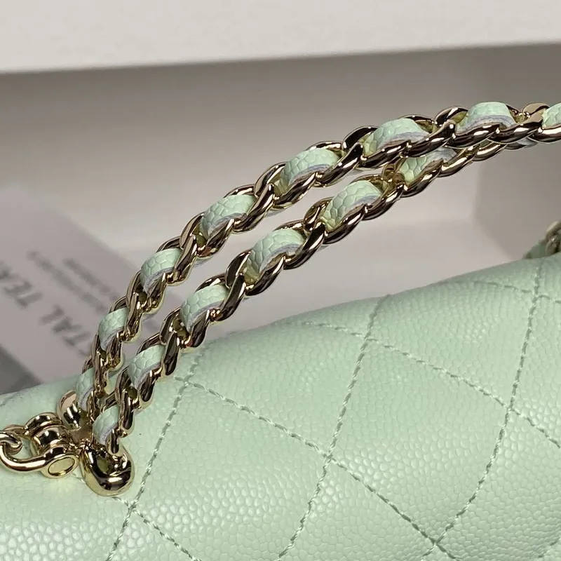 Chanel AP3238 Flap Chain Bag Light Green Lambskin Gold With Handle Bag