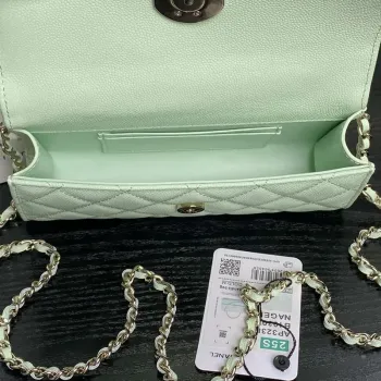 Chanel AP3238 Flap Chain Bag Light Green Lambskin Gold With Handle Bag