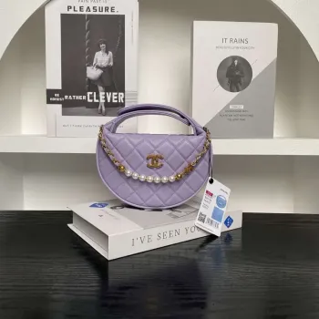 Chanel AP4584 25S  Pouch Grained Purple Calfskin Imitation Pearl Gold