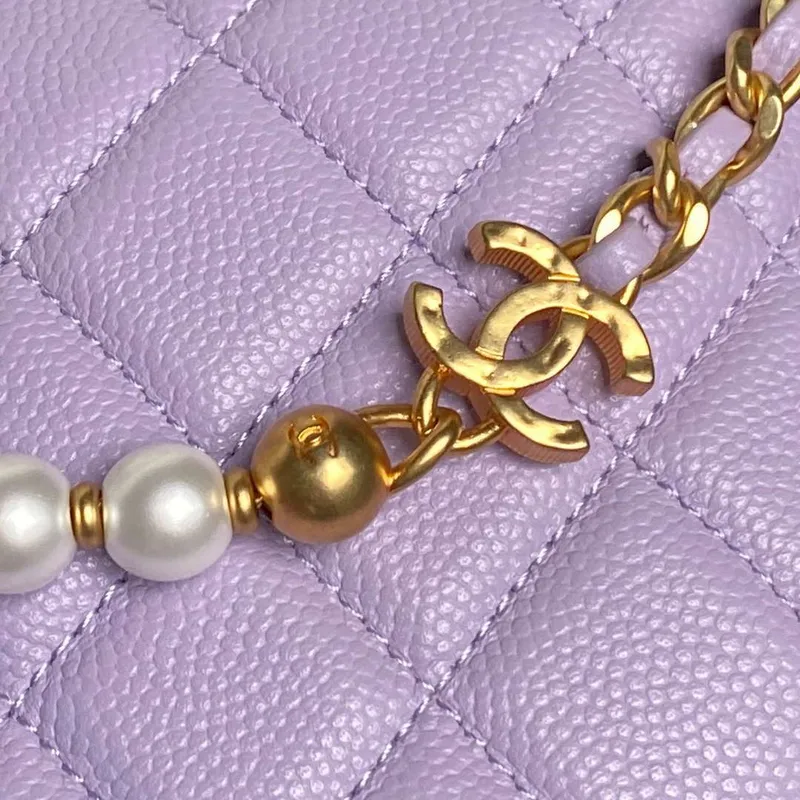 Chanel AP4584 25S  Pouch Grained Purple Calfskin Imitation Pearl Gold